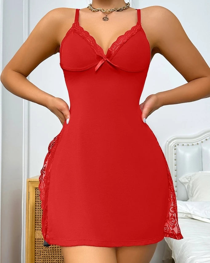 Regal Lace-Trim Mini Dress