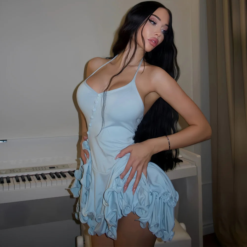 Royal Charm V-Neck Ruffle Mini
