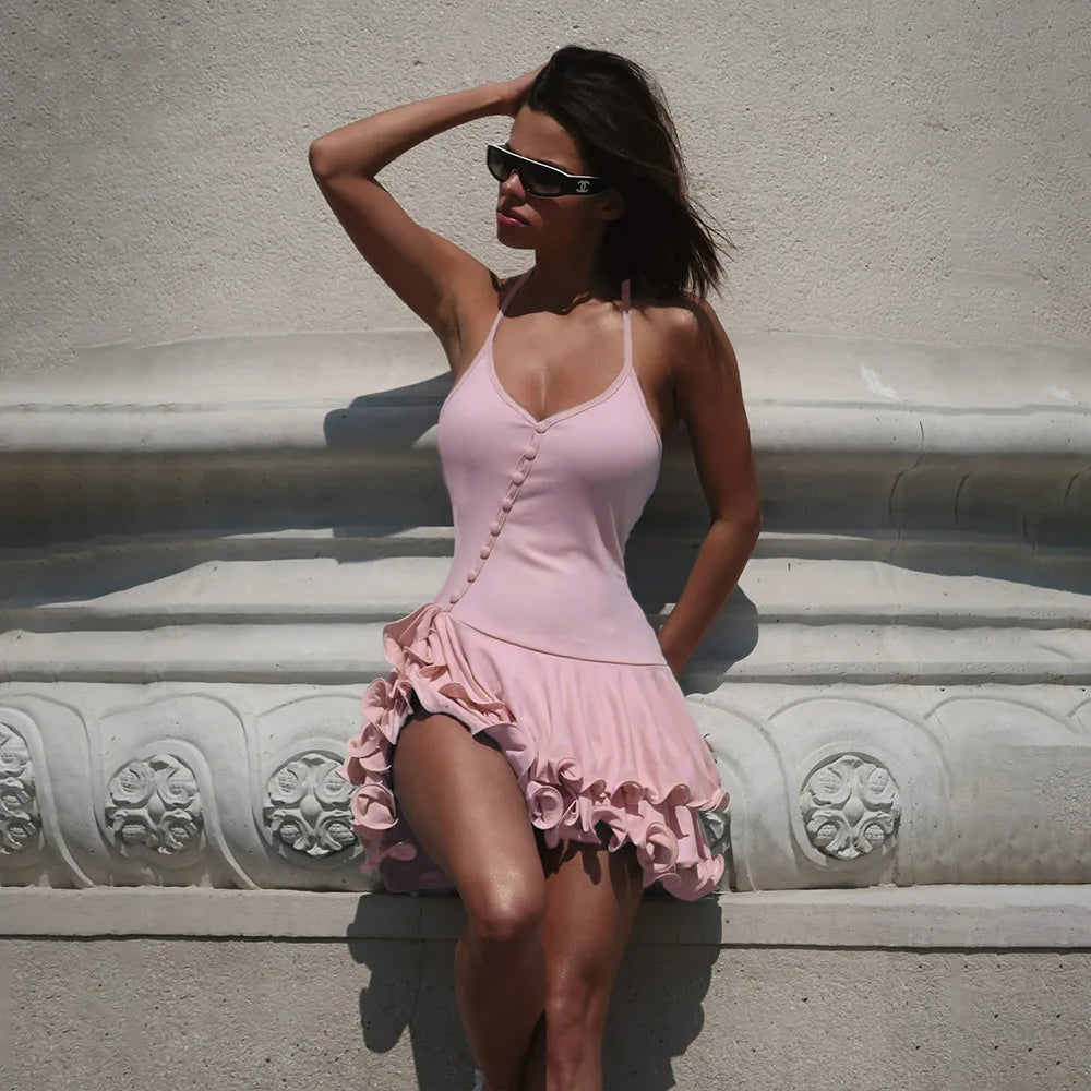 Royal Charm V-Neck Ruffle Mini
