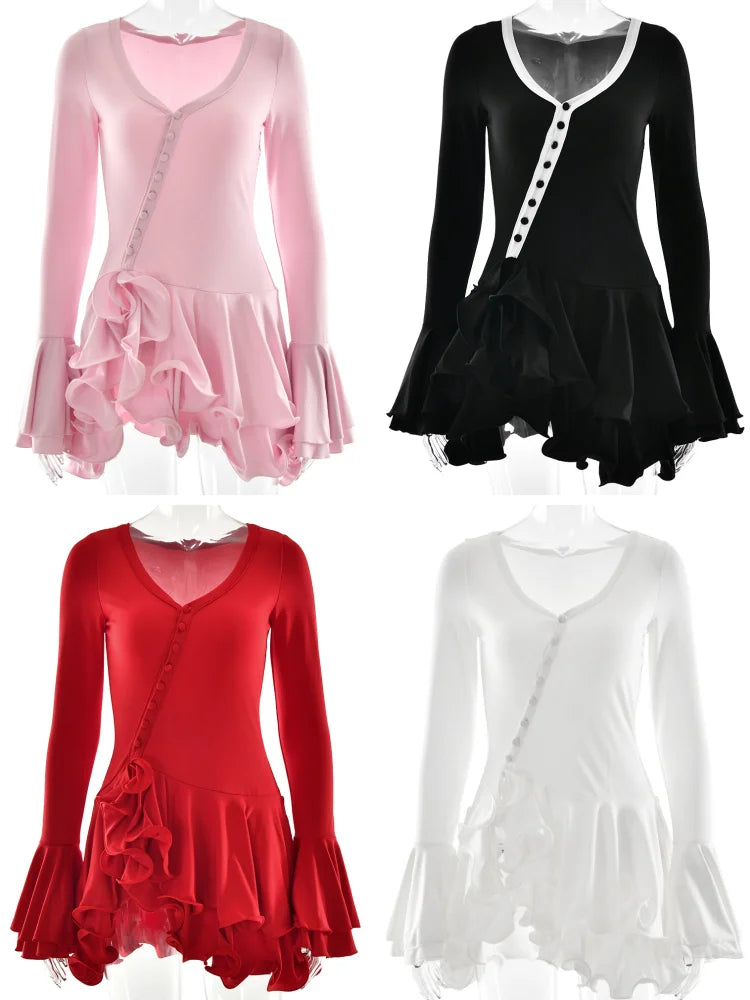 Royal Charm V-Neck Ruffle Mini